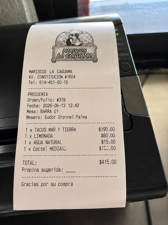 Ticket personalizado impreso desde el sistema Axon Food